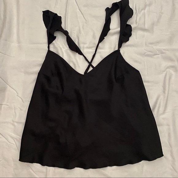 BLACK TANK BLOUSE WITH RUFFLES - Picture 1 of 2